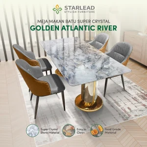STARLEAD Meja Makan Super Crystal Stone – Golden Atlantic River