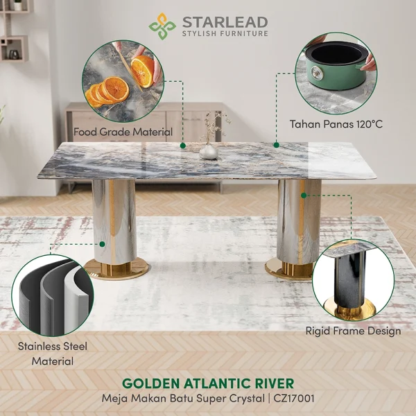 STARLEAD Meja Makan Super Crystal Stone – Golden Atlantic River - Image 2