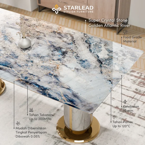 STARLEAD Meja Makan Super Crystal Stone – Golden Atlantic River - Image 4