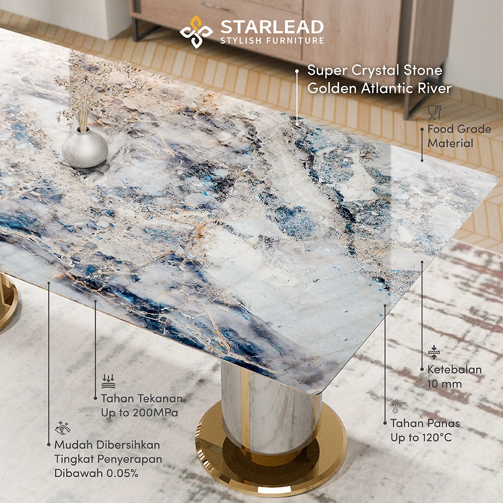 STARLEAD Meja Makan Super Crystal Stone – Golden Atlantic River