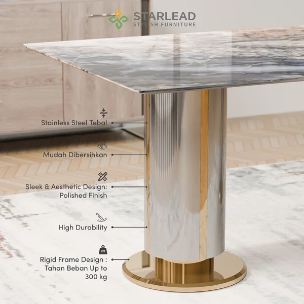 STARLEAD Meja Makan Super Crystal Stone – Golden Atlantic River - Image 3