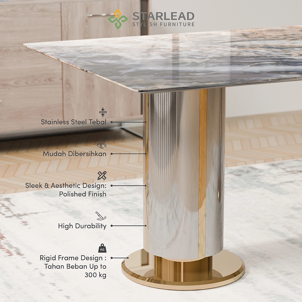 STARLEAD Meja Makan Super Crystal Stone – Golden Atlantic River
