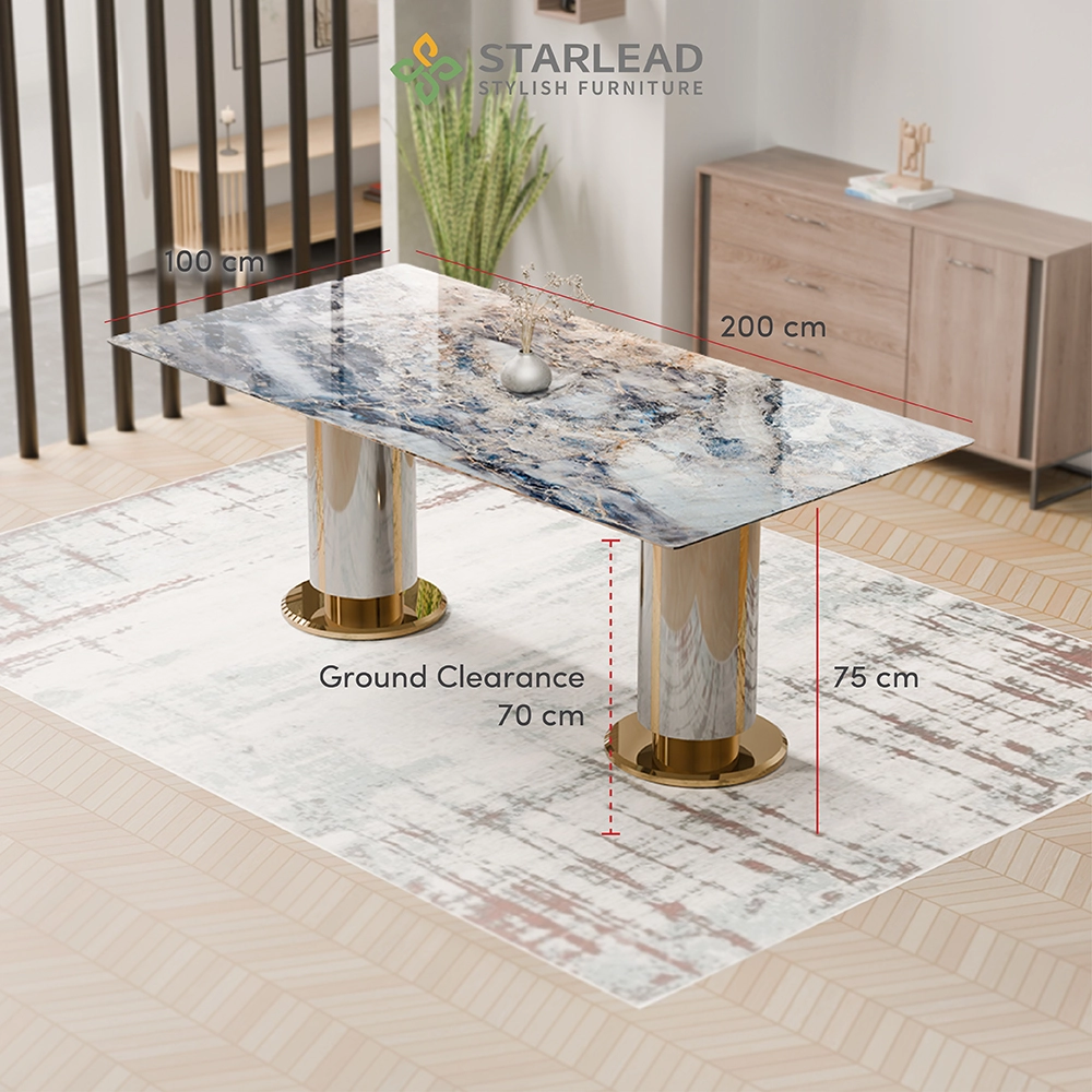 STARLEAD Meja Makan Super Crystal Stone – Golden Atlantic River
