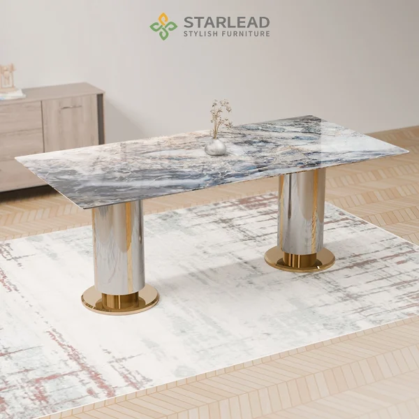 STARLEAD Meja Makan Super Crystal Stone – Golden Atlantic River - Image 6