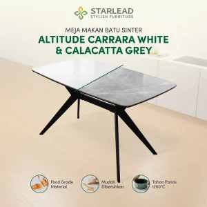 STARLEAD Meja Makan Sintered Stone – Altitude Carrara White & Calacatta Grey