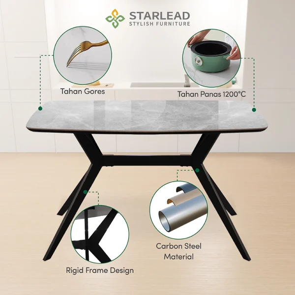 STARLEAD Meja Makan Sintered Stone – Altitude Carrara White & Calacatta Grey - Image 2