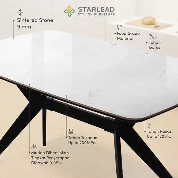 STARLEAD Meja Makan Sintered Stone – Altitude Carrara White & Calacatta Grey - Image 7