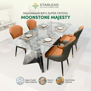 STARLEAD Meja Makan Super Crystal Stone – Moonstone Majesty