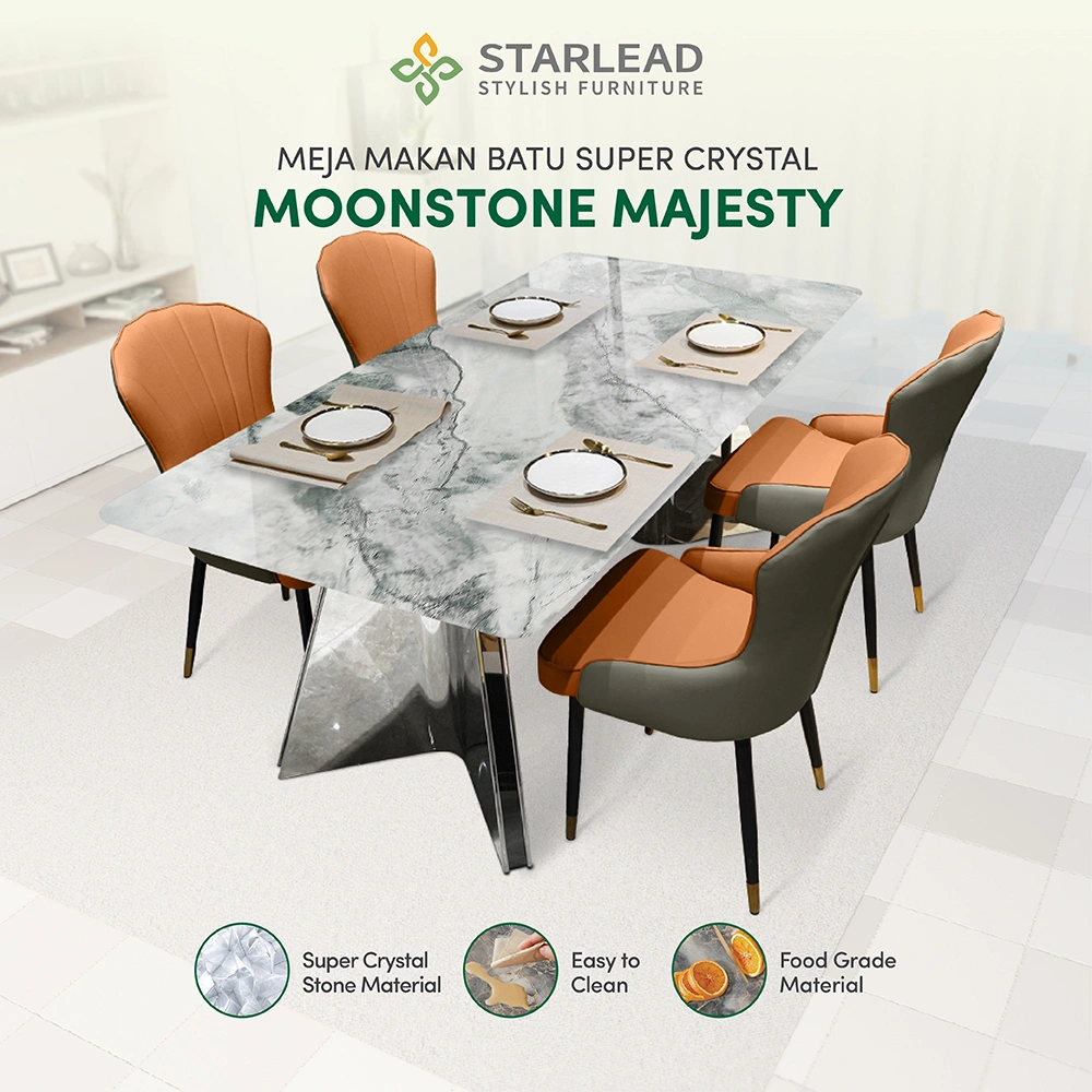 STARLEAD Meja Makan Super Crystal Stone – Moonstone Majesty