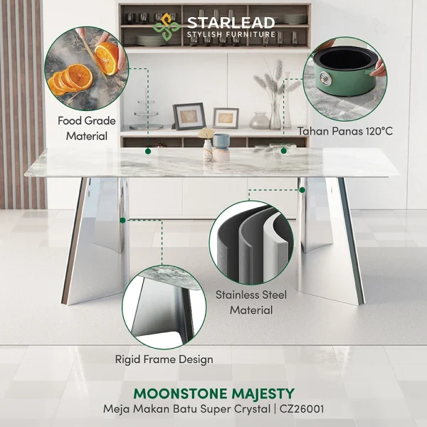 STARLEAD Meja Makan Super Crystal Stone – Moonstone Majesty - Image 2