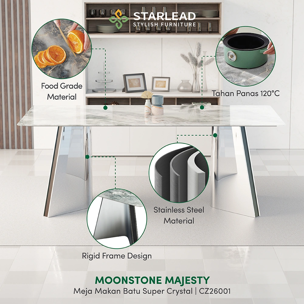 STARLEAD Meja Makan Super Crystal Stone – Moonstone Majesty