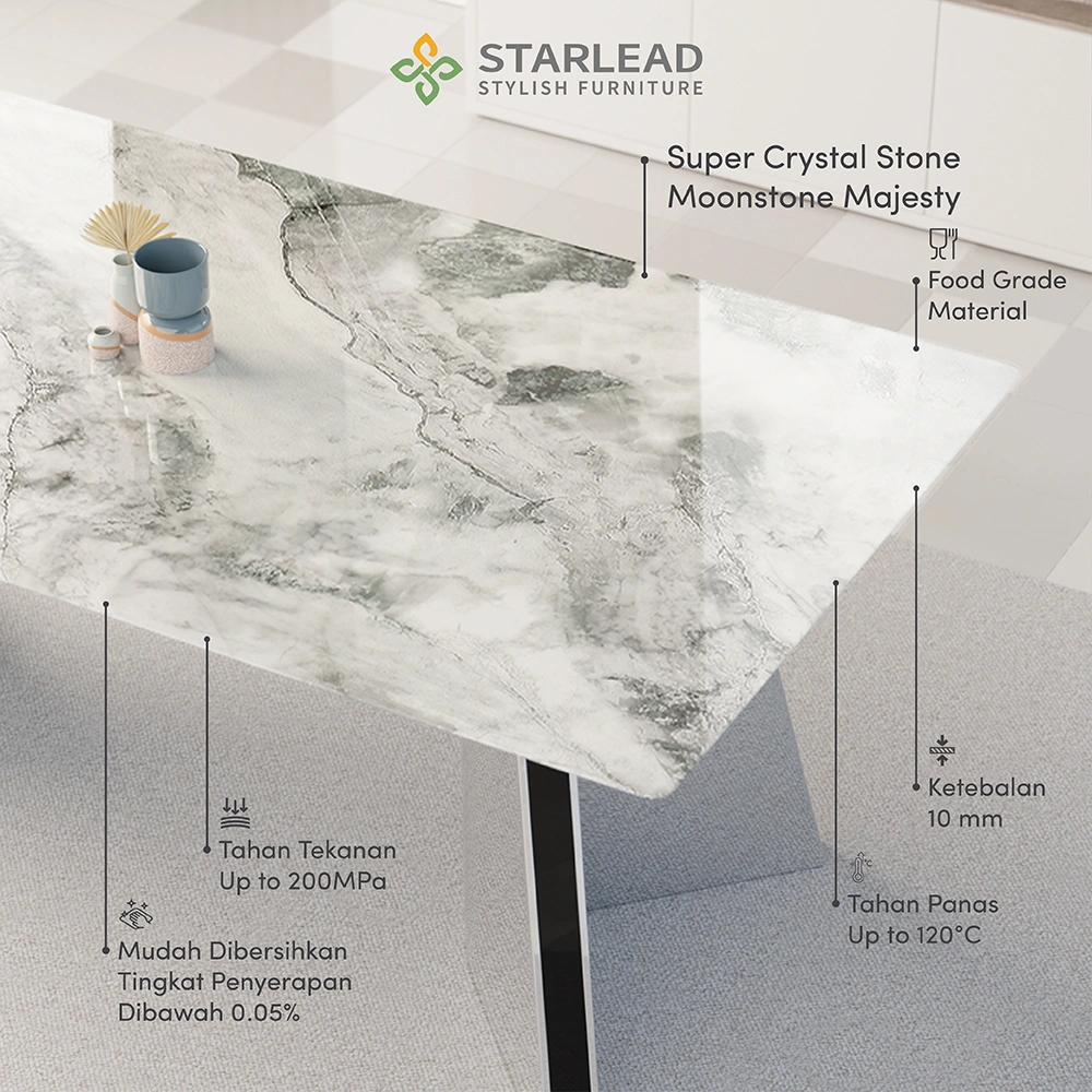 STARLEAD Meja Makan Super Crystal Stone – Moonstone Majesty