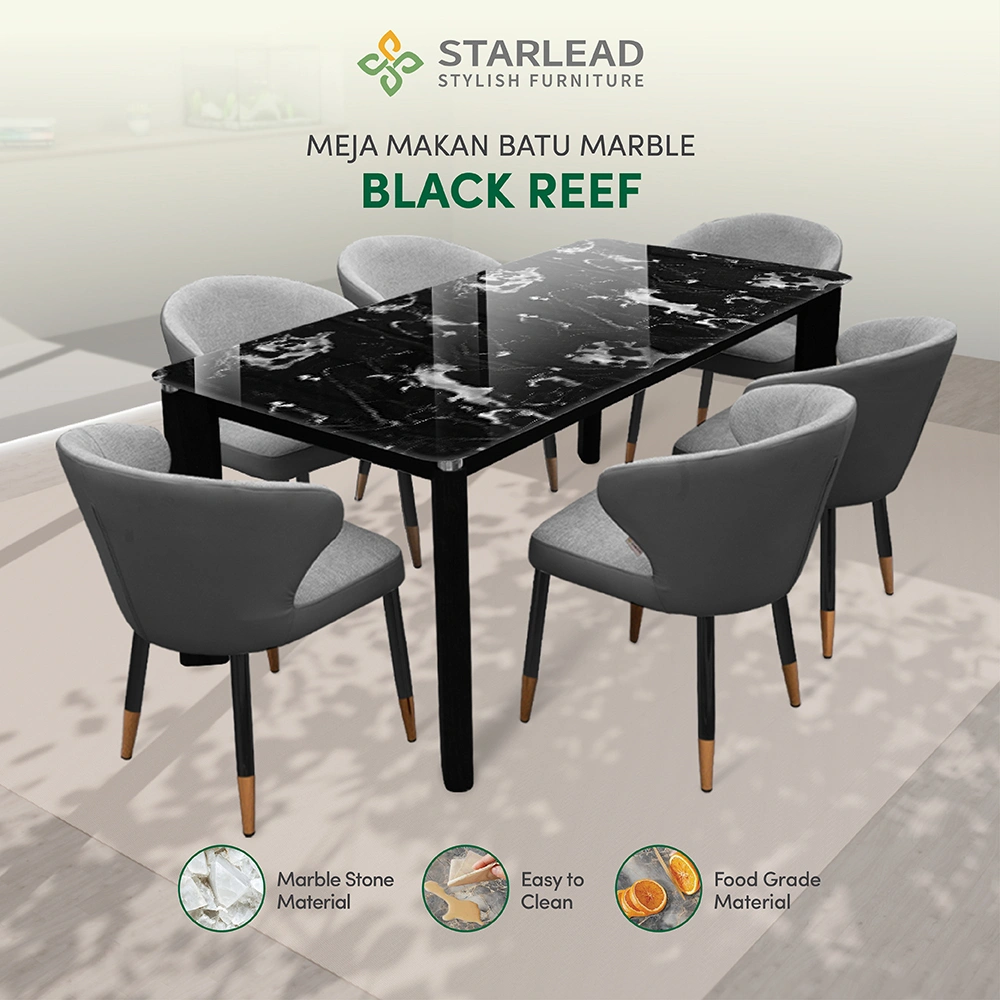 STARLEAD Meja Makan Marble Stone – Black Reef