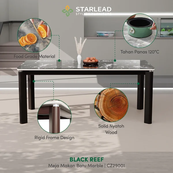 STARLEAD Meja Makan Marble Stone – Black Reef - Image 2