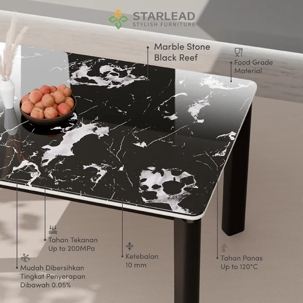 STARLEAD Meja Makan Marble Stone – Black Reef - Image 3