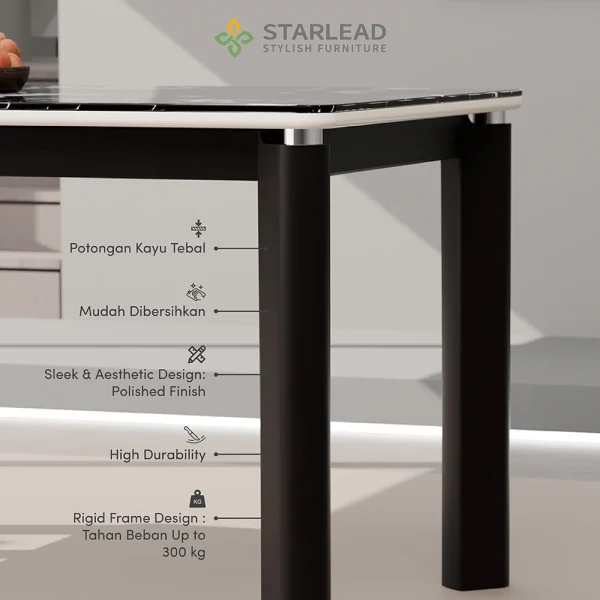 STARLEAD Meja Makan Marble Stone – Black Reef - Image 4