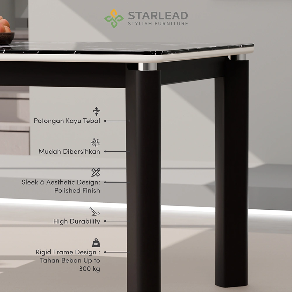 STARLEAD Meja Makan Marble Stone – Black Reef