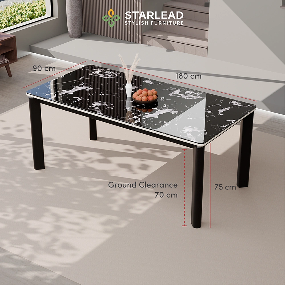 STARLEAD Meja Makan Marble Stone – Black Reef
