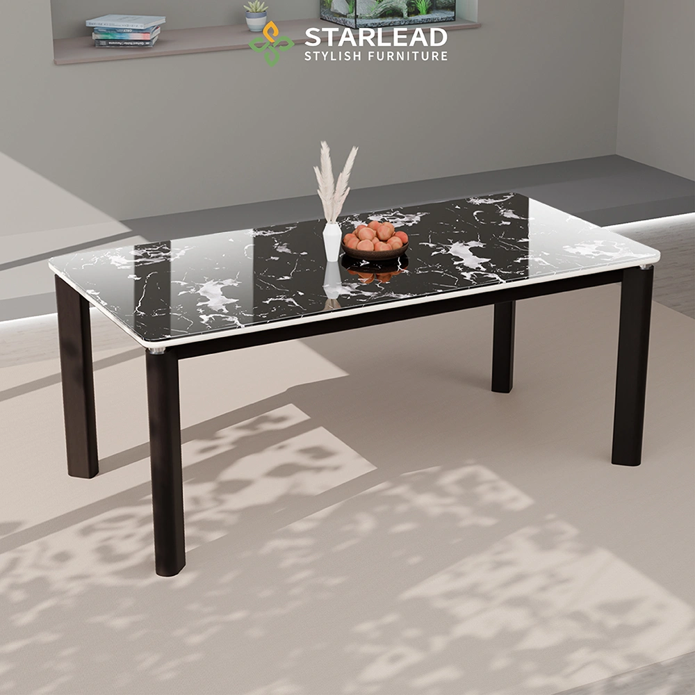 STARLEAD Meja Makan Marble Stone – Black Reef