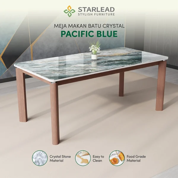 STARLEAD Meja Makan Crystal Stone – Pacific Blue - Image 1