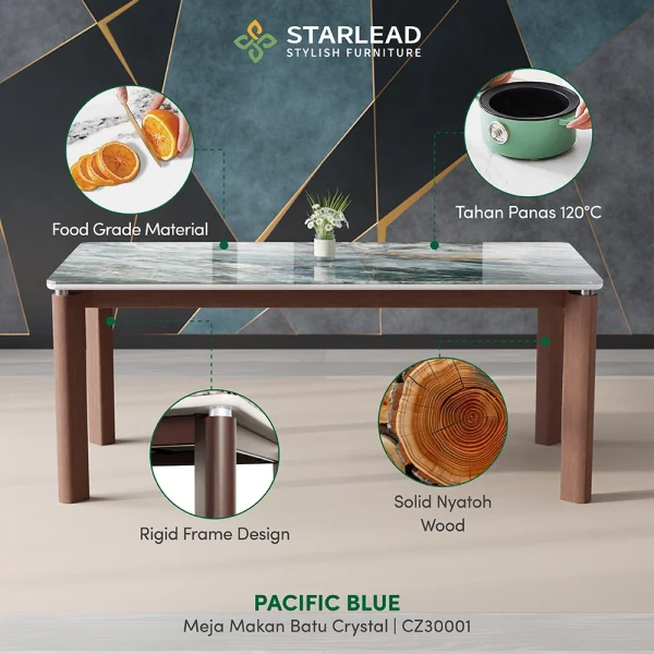 STARLEAD Meja Makan Crystal Stone – Pacific Blue - Image 3