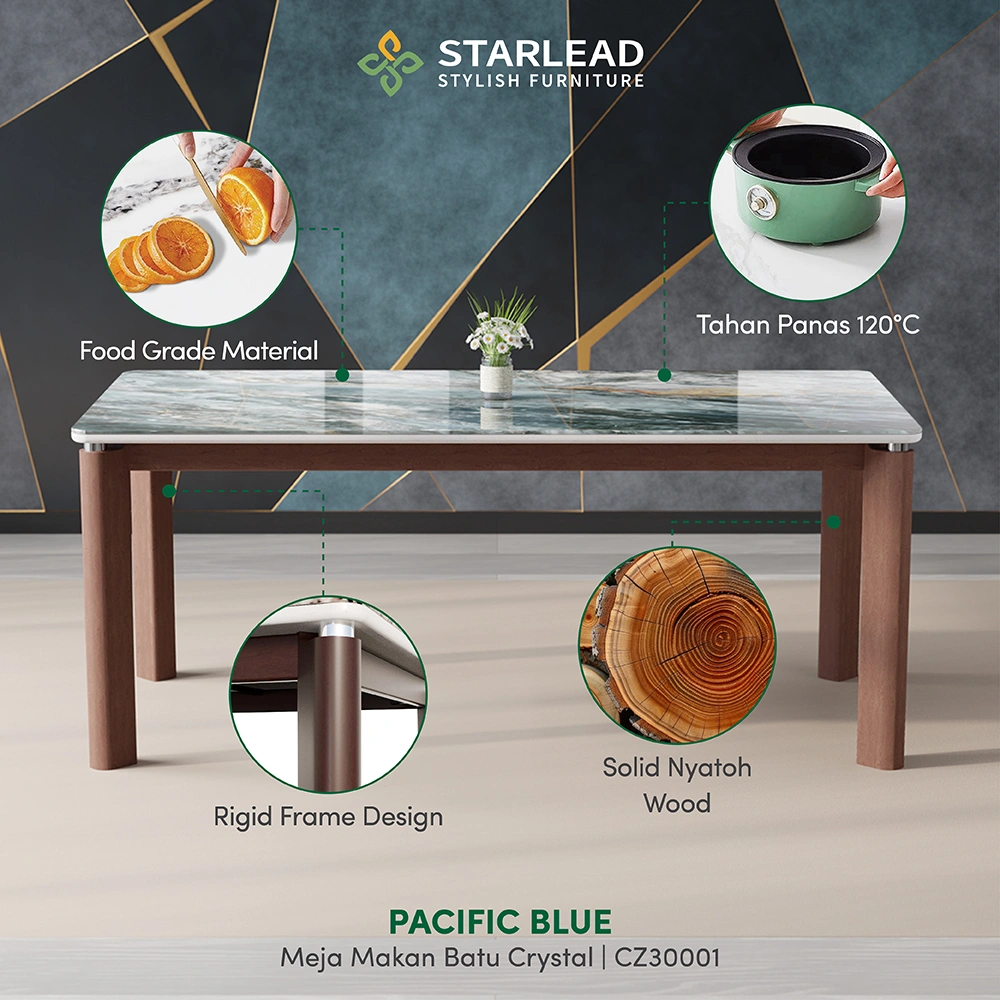 STARLEAD Meja Makan Crystal Stone – Pacific Blue