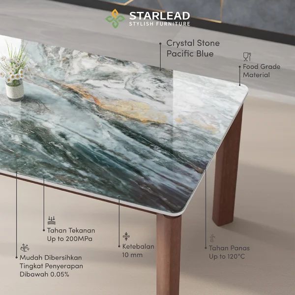STARLEAD Meja Makan Crystal Stone – Pacific Blue - Image 4