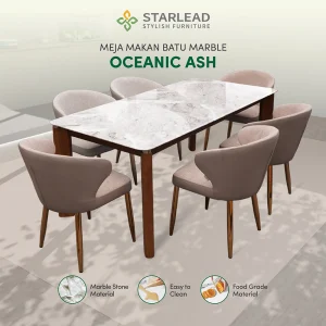 STARLEAD Meja Makan Marble Stone – Oceanic Ash