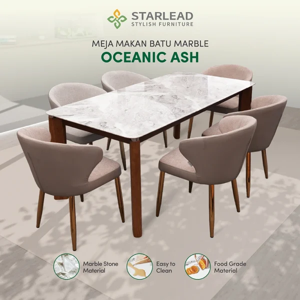 STARLEAD Meja Makan Marble Stone – Oceanic Ash - Image 1