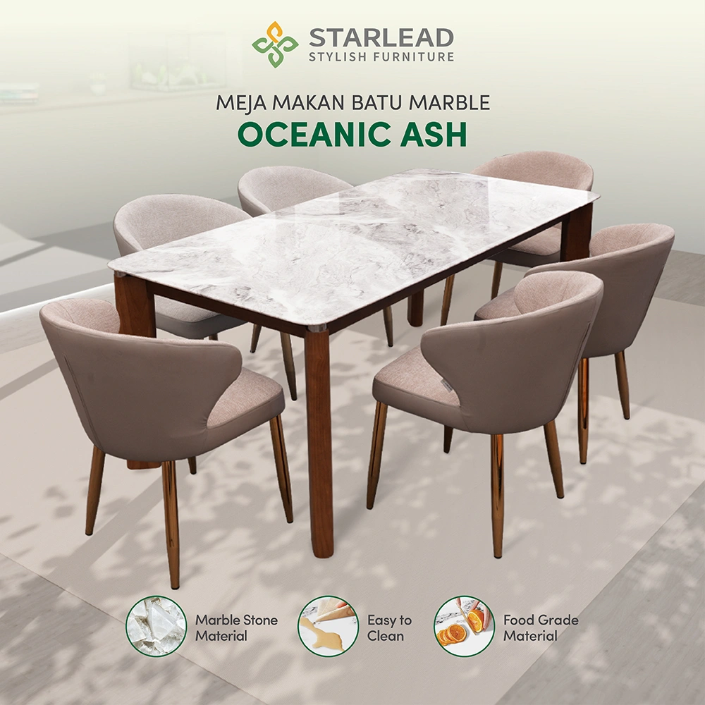 STARLEAD Meja Makan Marble Stone – Oceanic Ash