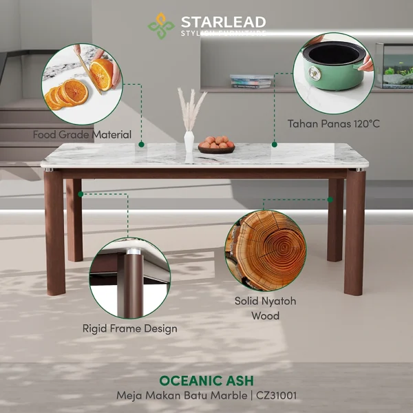 STARLEAD Meja Makan Marble Stone – Oceanic Ash - Image 2