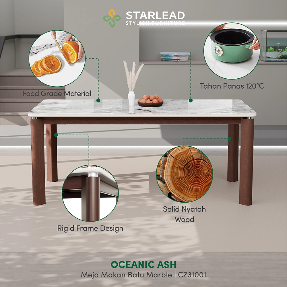 STARLEAD Meja Makan Marble Stone – Oceanic Ash