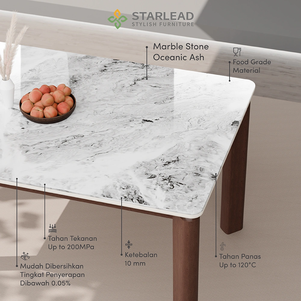 STARLEAD Meja Makan Marble Stone – Oceanic Ash
