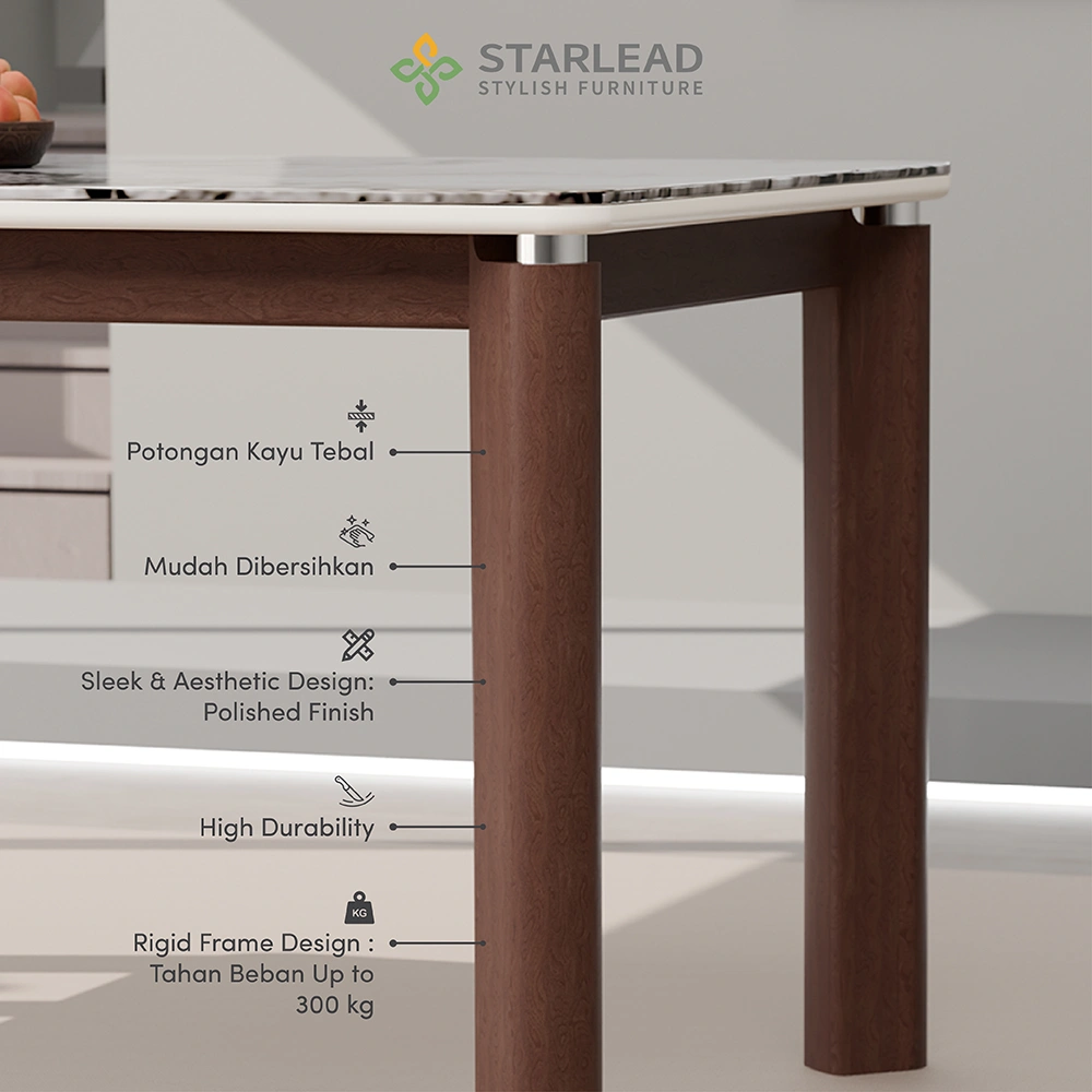 STARLEAD Meja Makan Marble Stone – Oceanic Ash