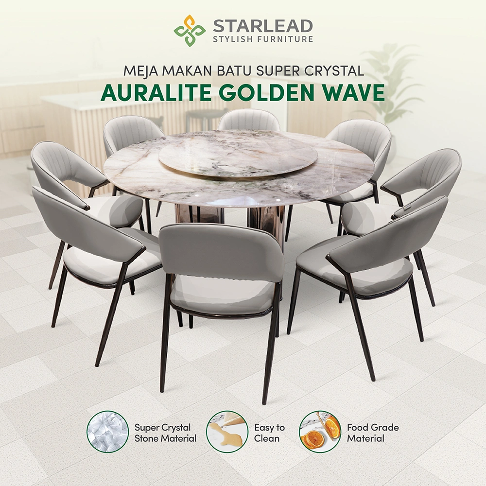 STARLEAD Meja Makan Super Crystal Stone – Auralite Golden Wave