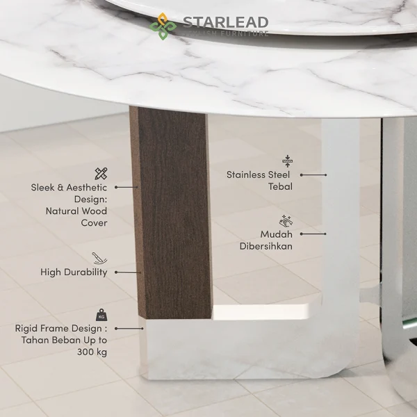 STARLEAD Meja Makan Super Crystal Stone – Alphine Pearl White - Image 3