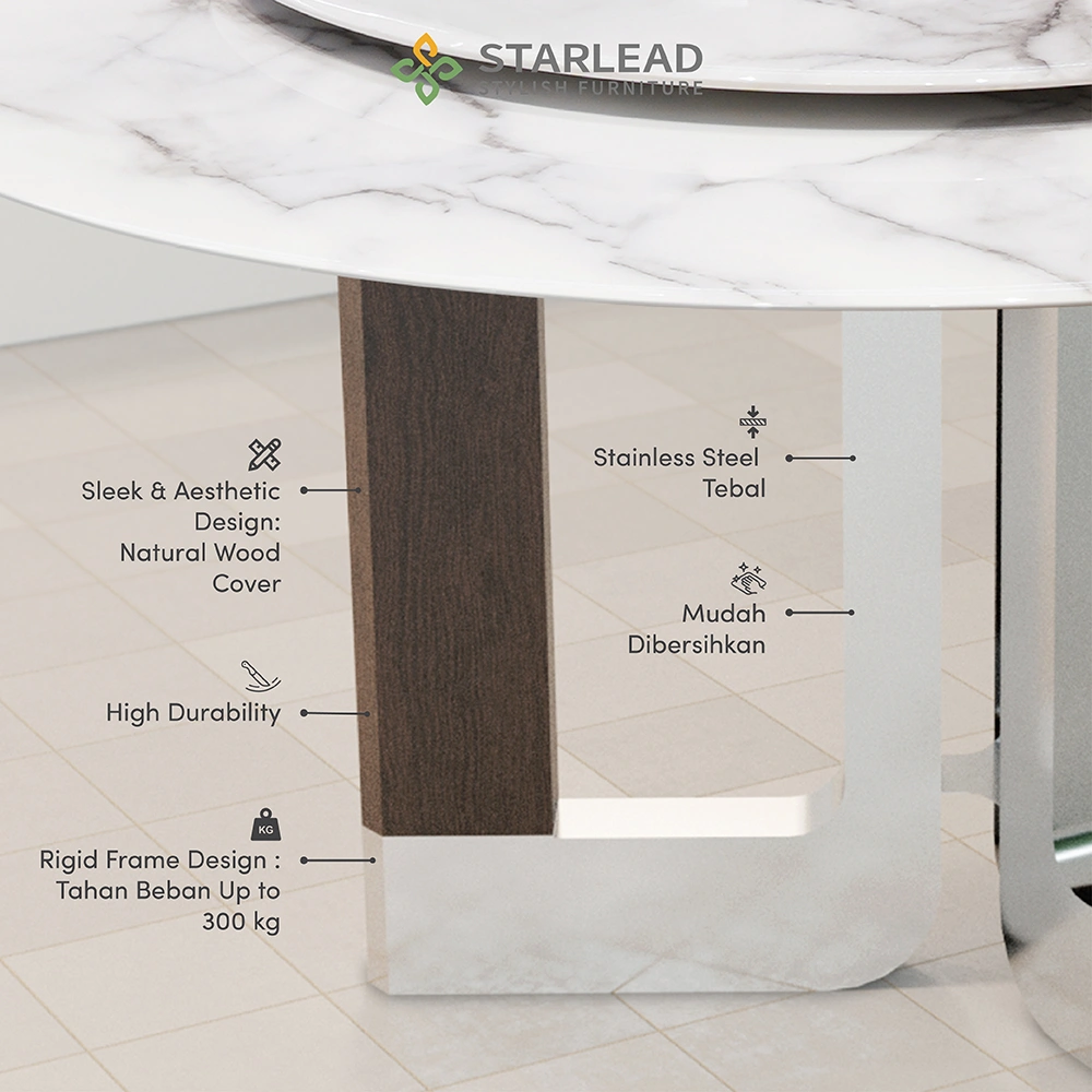 STARLEAD Meja Makan Super Crystal Stone – Alphine Pearl White