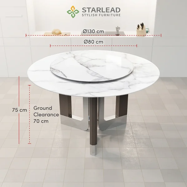 STARLEAD Meja Makan Super Crystal Stone – Alphine Pearl White - Image 5