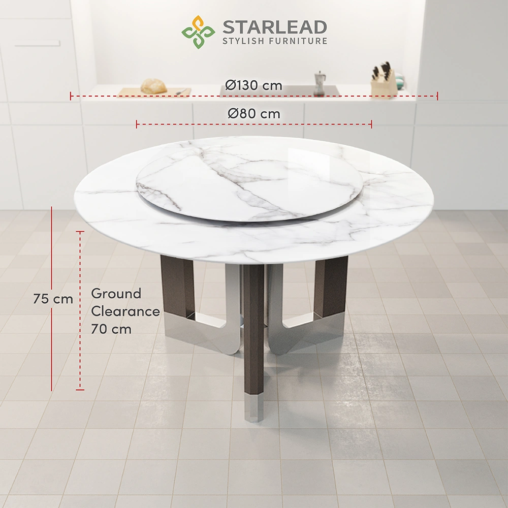 STARLEAD Meja Makan Super Crystal Stone – Alphine Pearl White
