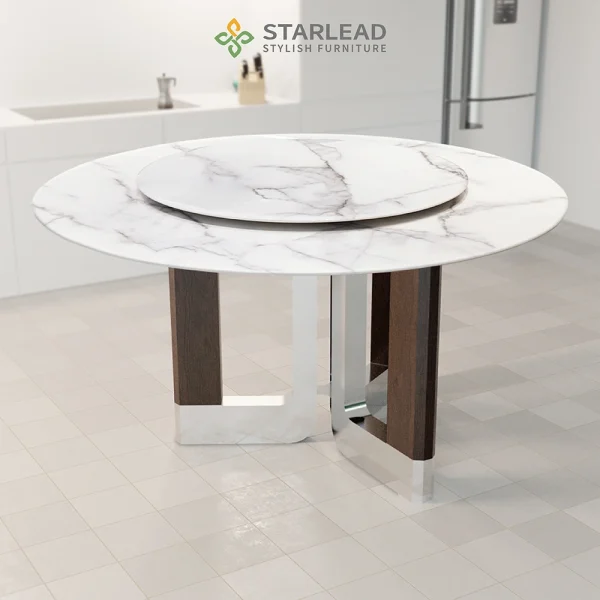 STARLEAD Meja Makan Super Crystal Stone – Alphine Pearl White - Image 6