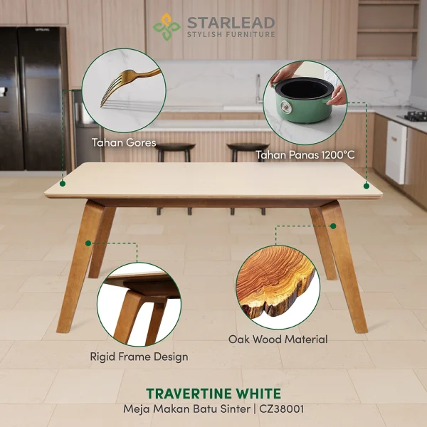 STARLEAD Meja Makan Sintered Stone – Travertine White - Image 2