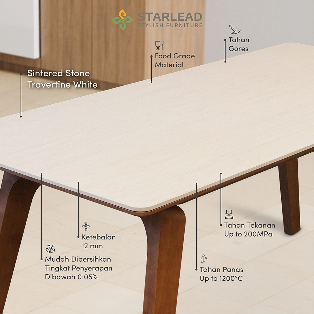 STARLEAD Meja Makan Sintered Stone – Travertine White