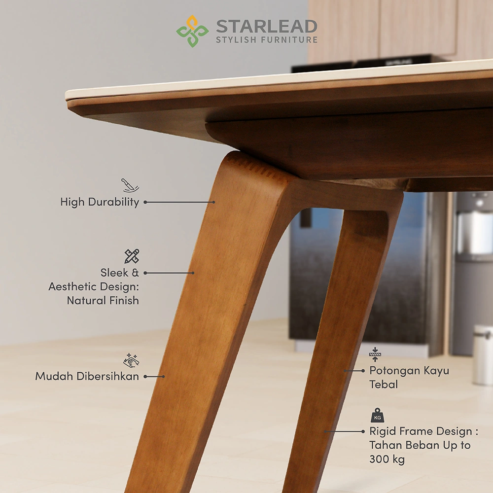 STARLEAD Meja Makan Sintered Stone – Travertine White