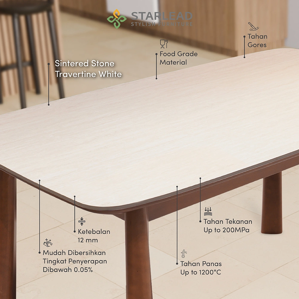 STARLEAD Meja Makan Sintered Stone – Curved Travertine White