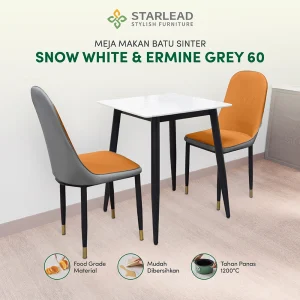 STARLEAD Meja Makan Sintered Stone – Solis 60 Snow White & Ermine Grey