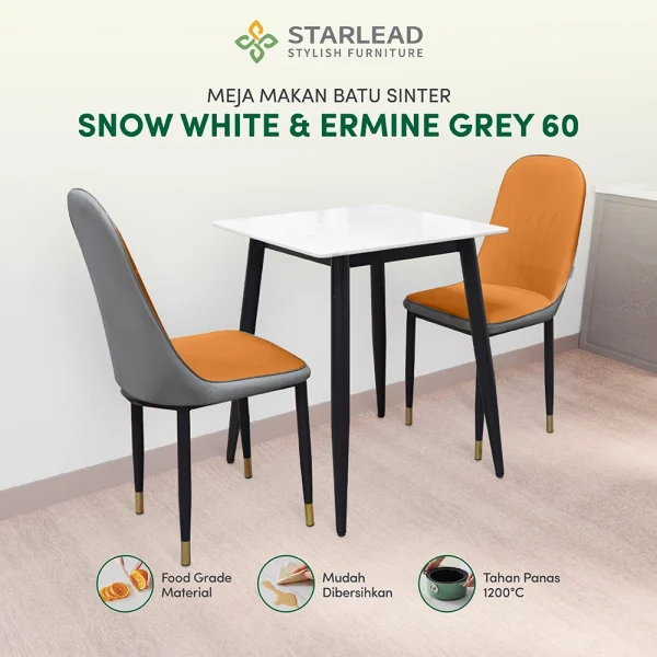 STARLEAD Meja Makan Sintered Stone – Solis 60 Snow White & Ermine Grey - Image 1