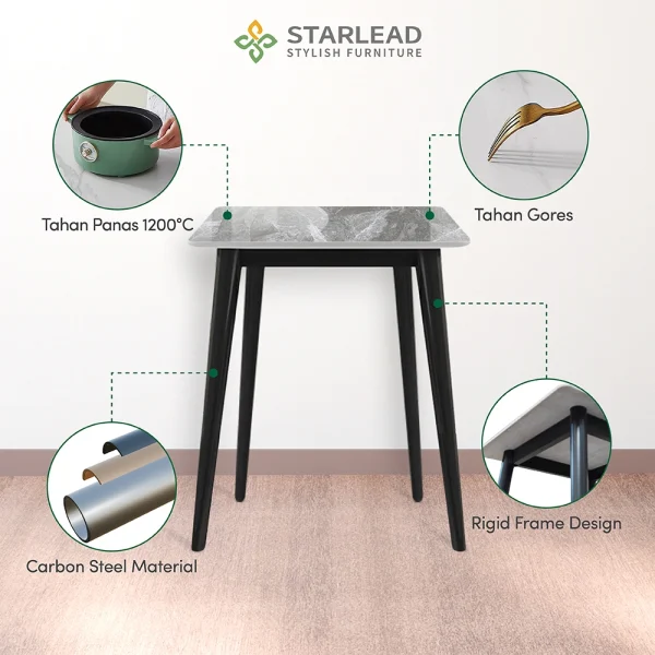STARLEAD Meja Makan Sintered Stone – Solis 60 Snow White & Ermine Grey - Image 2