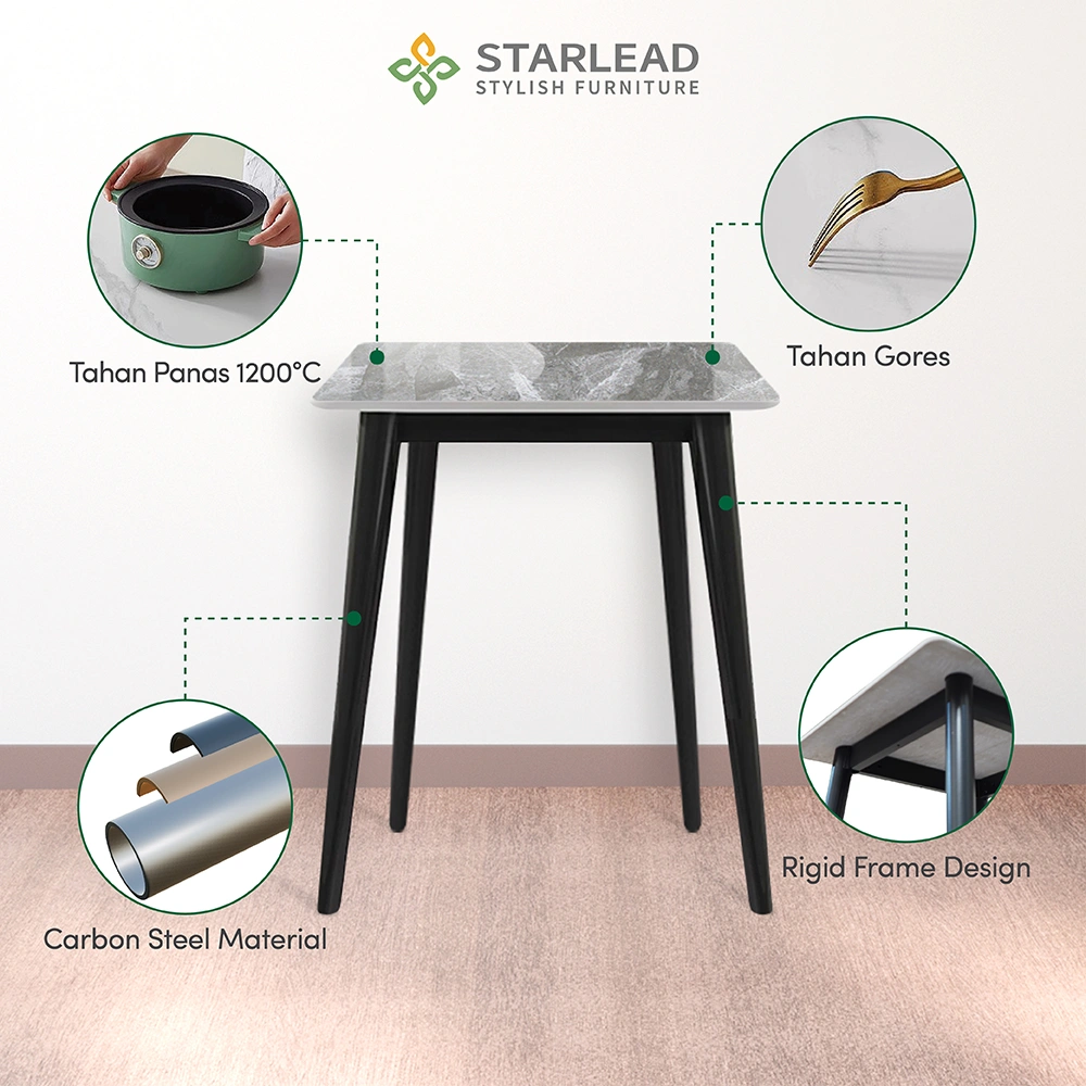 STARLEAD Meja Makan Sintered Stone – Solis 60 Snow White & Ermine Grey
