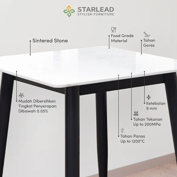 STARLEAD Meja Makan Sintered Stone – Solis 60 Snow White & Ermine Grey - Image 3