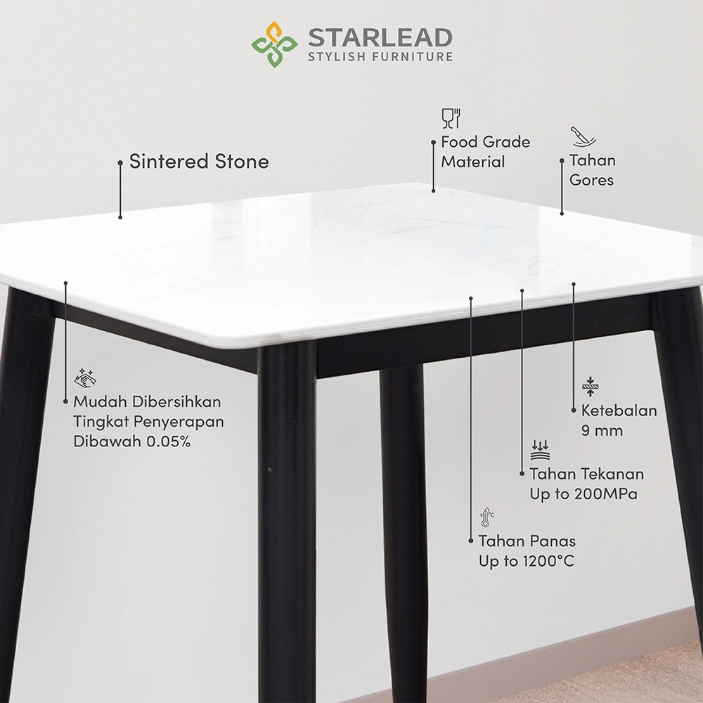 STARLEAD Meja Makan Sintered Stone – Solis 60 Snow White & Ermine Grey